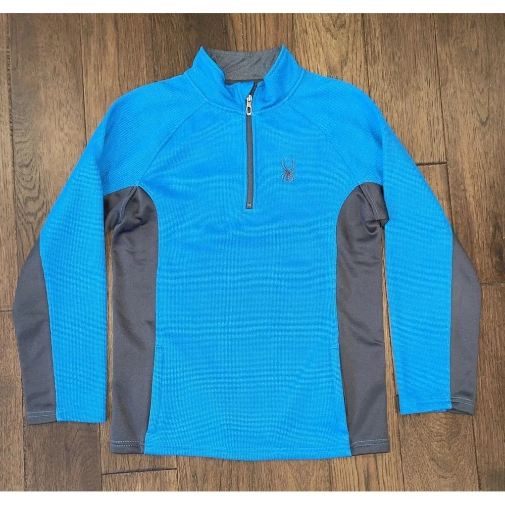 SPYDER Youth Size XL(18-20) Blue‎ Pullover 1/4 Zip Fleece Lined
